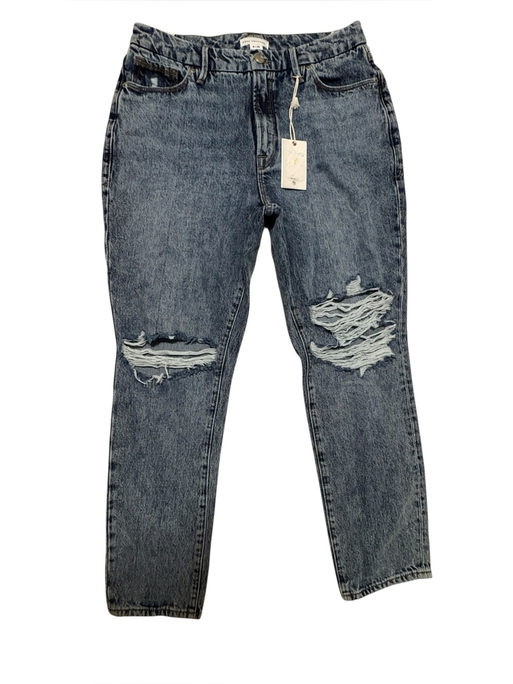 Good American Good Classic High Rise Distressed Jeans Size 8/29 Acid Wash